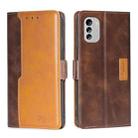 For Nokia G60 5G Contrast Color Side Buckle Leather Phone Case(Dark Brown+Gold) - 1