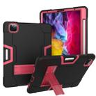 For iPad Pro 11 inch 2021 / 2020 Contrast Color Robot Shockproof Silicon + PC Protective Tablet Case with Holder & Pen Slot(Black + Rose Red) - 1