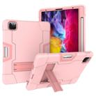 For iPad Pro 11 inch 2021 / 2020 Contrast Color Robot Shockproof Silicon + PC Protective Tablet Case with Holder & Pen Slot(Rose Gold) - 1