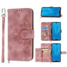 For Sharp Aquos R3 Skin-feel Flowers Embossed Wallet Leather Phone Case(Pink) - 1