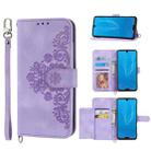 For Sharp Aquos R3 Skin-feel Flowers Embossed Wallet Leather Phone Case(Purple) - 1