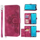 For Sharp Aquos R3 Skin-feel Flowers Embossed Wallet Leather Phone Case(Wine Red) - 1