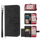 For Sharp Simple Sumaho 6 Skin-feel Flowers Embossed Wallet Leather Phone Case(Black) - 1