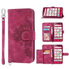 For Sharp Simple Sumaho 6 Skin-feel Flowers Embossed Wallet Leather Phone Case(Wine Red) - 1