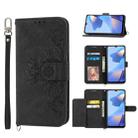 For Sharp Aquos sense 6/6s Skin-feel Flowers Embossed Wallet Leather Phone Case(Black) - 1