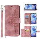 For Sharp Aquos sense 4 Skin-feel Flowers Embossed Wallet Leather Phone Case(Pink) - 1