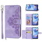 For Sharp Aquos sense 4 Skin-feel Flowers Embossed Wallet Leather Phone Case(Purple) - 1