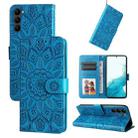 For Samsung Galaxy S23 5G Embossed Sunflower Leather Phone Case(Blue) - 1