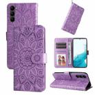 For Samsung Galaxy S23+ 5G Embossed Sunflower Leather Phone Case(Purple) - 1