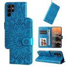 For Samsung Galaxy S23 Ultra 5G Embossed Sunflower Leather Phone Case(Blue) - 1