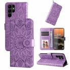 For Samsung Galaxy S23 Ultra 5G Embossed Sunflower Leather Phone Case(Purple) - 1