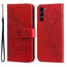 For Samsung Galaxy S23 5G 7-petal Flowers Embossing Leather Phone Case(Red) - 1