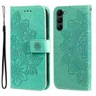 For Samsung Galaxy S23 5G 7-petal Flowers Embossing Leather Phone Case(Green) - 1