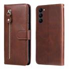 For Samsung Galaxy S23 5G Calf Texture Zipper Leather Phone Case(Brown) - 1