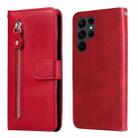 For Samsung Galaxy S23 Ultra 5G Calf Texture Zipper Leather Phone Case(Red) - 1