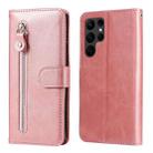 For Samsung Galaxy S23 Ultra 5G Calf Texture Zipper Leather Phone Case(Rose Gold) - 1