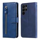 For Samsung Galaxy S23 Ultra 5G Calf Texture Zipper Leather Phone Case(Blue) - 1