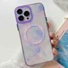 For iPhone 14 Plus Marble Dual-side Laminating Magsafe Phone Case(White Purpel) - 1