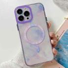 For iPhone 14 Pro Max Marble Dual-side Laminating Magsafe Phone Case(White Purpel) - 1