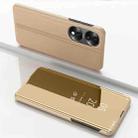 For Honor 70 Plated Mirror Horizontal Flip Leather Phone Case with Holder(Gold) - 1