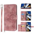 For Xiaomi Poco X4 Pro 5G Global Skin-feel Flowers Embossed Wallet Leather Phone Case(Pink) - 1