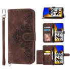 For Xiaomi Poco X4 Pro 5G Global Skin-feel Flowers Embossed Wallet Leather Phone Case(Brown) - 1