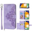 For Xiaomi Redmi Note 10 4G/Note 10S 4G/Poco M5s 4G/Note 11 SE India Skin-feel Flowers Embossed Wallet Leather Phone Case(Purple) - 1