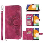 For Xiaomi Redmi Note 10 Pro Skin-feel Flowers Embossed Wallet Leather Phone Case(Wine Red) - 1