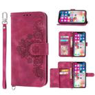 For Samsung Galaxy A22 5G JP Version Skin-feel Flowers Embossed Wallet Leather Phone Case(Wine Red) - 1
