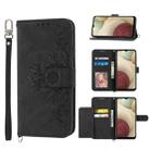 For Samsung Galaxy A12 5G/M12 Skin-feel Flowers Embossed Wallet Leather Phone Case(Black) - 1
