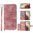 For Samsung Galaxy A12 5G/M12 Skin-feel Flowers Embossed Wallet Leather Phone Case(Pink) - 1