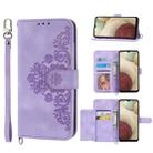 For Samsung Galaxy A12 5G/M12 Skin-feel Flowers Embossed Wallet Leather Phone Case(Purple) - 1