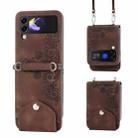 For Samsung Galaxy Z Flip3 5G Skin-feel Flowers Embossed Wallet Leather Phone Case(Brown) - 1