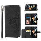 For Samsung Galaxy Z Fold4 Skin-feel Flowers Embossed Wallet Leather Phone Case(Black) - 1