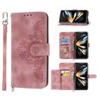 For Samsung Galaxy Z Fold4 Skin-feel Flowers Embossed Wallet Leather Phone Case(Pink) - 1