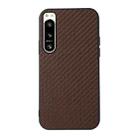 For Sony Xperia 5 IV Accurate Hole Carbon Fiber Texture PU Phone Case(Brown) - 1