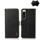For Sony Xperia 5 IV KHAZNEH Side-Magnetic Litchi Genuine Leather RFID Case(Black) - 1