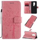 For OnePlus 8 Pro Tree & Cat Pattern Pressed Printing Horizontal Flip PU Leather Case with Holder & Card Slots & Wallet & Lanyard(Pink) - 1