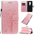 For OnePlus 8 Pro Tree & Cat Pattern Pressed Printing Horizontal Flip PU Leather Case with Holder & Card Slots & Wallet & Lanyard(Rose Gold) - 1