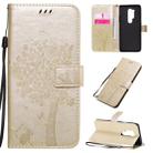 For OnePlus 8 Pro Tree & Cat Pattern Pressed Printing Horizontal Flip PU Leather Case with Holder & Card Slots & Wallet & Lanyard(Gold) - 1
