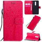 For OnePlus 8 Tree & Cat Pattern Pressed Printing Horizontal Flip PU Leather Case with Holder & Card Slots & Wallet & Lanyard(Rose Red) - 1