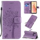 For OPPO A8 / A31 (2020) Tree & Cat Pattern Pressed Printing Horizontal Flip PU Leather Case with Holder & Card Slots & Wallet & Lanyard(Light Purple) - 1