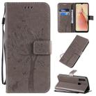 For OPPO A8 / A31 (2020) Tree & Cat Pattern Pressed Printing Horizontal Flip PU Leather Case with Holder & Card Slots & Wallet & Lanyard(Grey) - 1