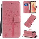 For OPPO A8 / A31 (2020) Tree & Cat Pattern Pressed Printing Horizontal Flip PU Leather Case with Holder & Card Slots & Wallet & Lanyard(Pink) - 1