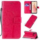 For OPPO A8 / A31 (2020) Tree & Cat Pattern Pressed Printing Horizontal Flip PU Leather Case with Holder & Card Slots & Wallet & Lanyard(Rose Red) - 1