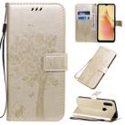 For OPPO A8 / A31 (2020) Tree & Cat Pattern Pressed Printing Horizontal Flip PU Leather Case with Holder & Card Slots & Wallet & Lanyard(Gold) - 1