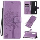 For OPPO Find X2 Pro Tree & Cat Pattern Pressed Printing Horizontal Flip PU Leather Case with Holder & Card Slots & Wallet & Lanyard(Light Purple) - 1