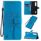 For OPPO Find X2 Pro Tree & Cat Pattern Pressed Printing Horizontal Flip PU Leather Case with Holder & Card Slots & Wallet & Lanyard(Blue) - 1