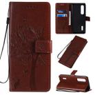 For OPPO Find X2 Pro Tree & Cat Pattern Pressed Printing Horizontal Flip PU Leather Case with Holder & Card Slots & Wallet & Lanyard(Brown) - 1