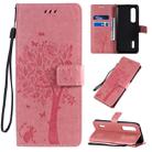 For OPPO Find X2 Pro Tree & Cat Pattern Pressed Printing Horizontal Flip PU Leather Case with Holder & Card Slots & Wallet & Lanyard(Pink) - 1